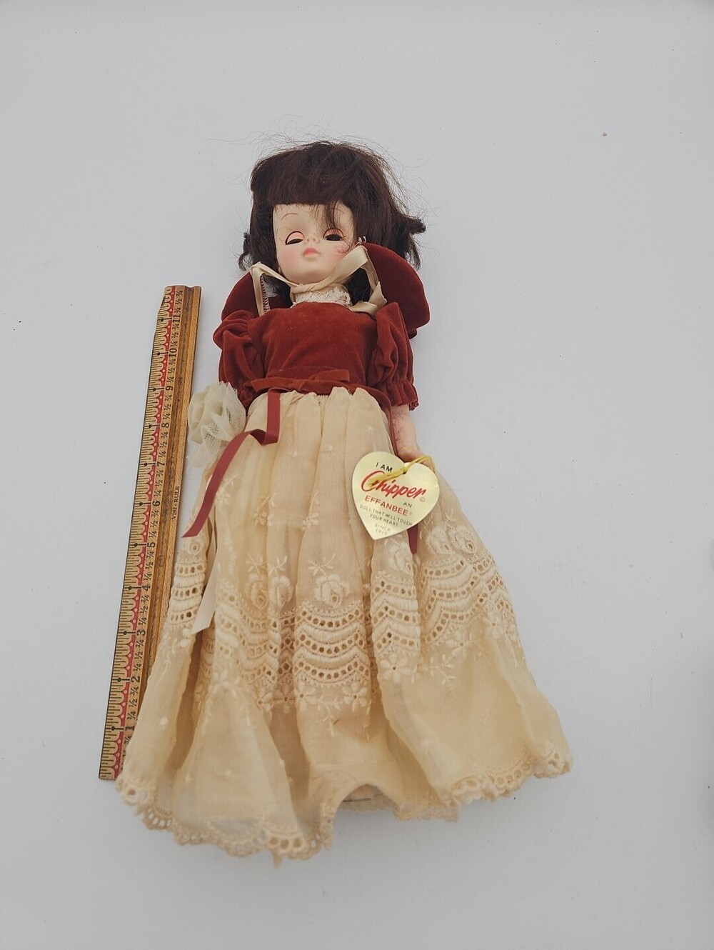 Effanbee Chipper Face 15" Doll Bridesmaid Brunette Gray Sleepy Eyes
